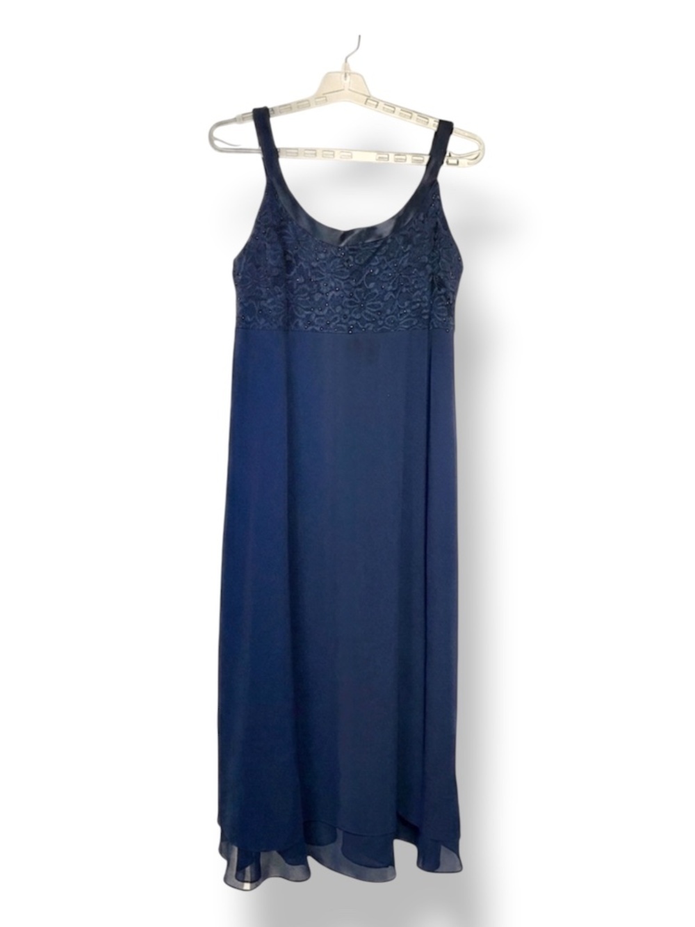 R&M Collection Gown sleeveless empire waist sequin lace bodice Navy Blue SZ 18